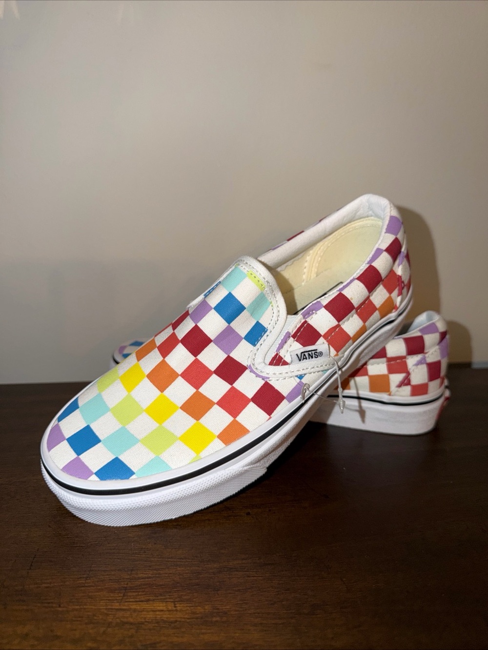 VANS Slip-On Rainbow Checkerboard Sneakers Women's Size 5, Men's Size 3.5 NWOT